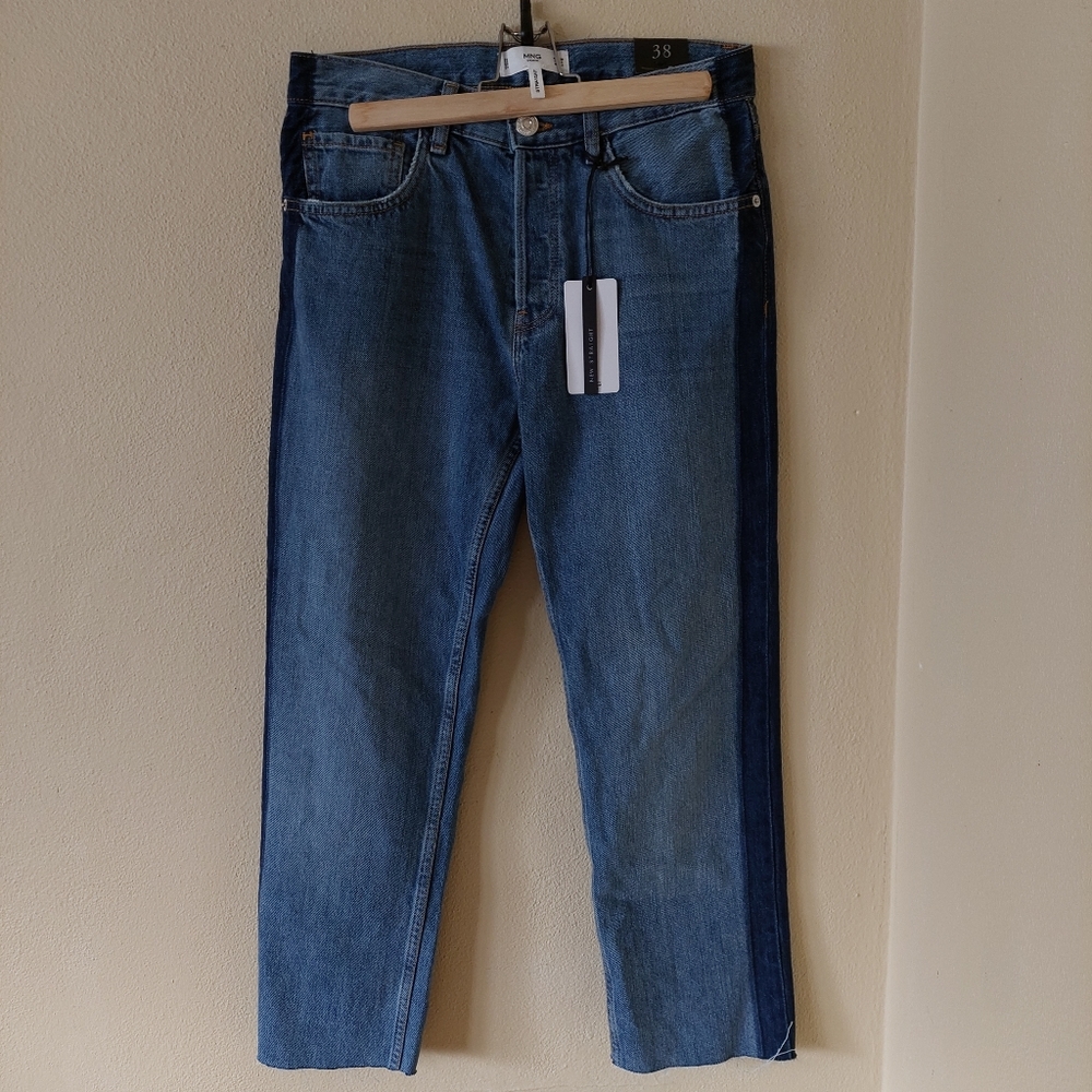 Mango, raw hem cropped tuxedo staright leg jeans, high rise, US 6, Euro 38, NWT